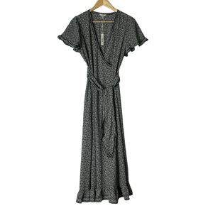 NWT Max Studio Floral Midi Dress NWT M Navy Green Blue Pockets Elastic Waist